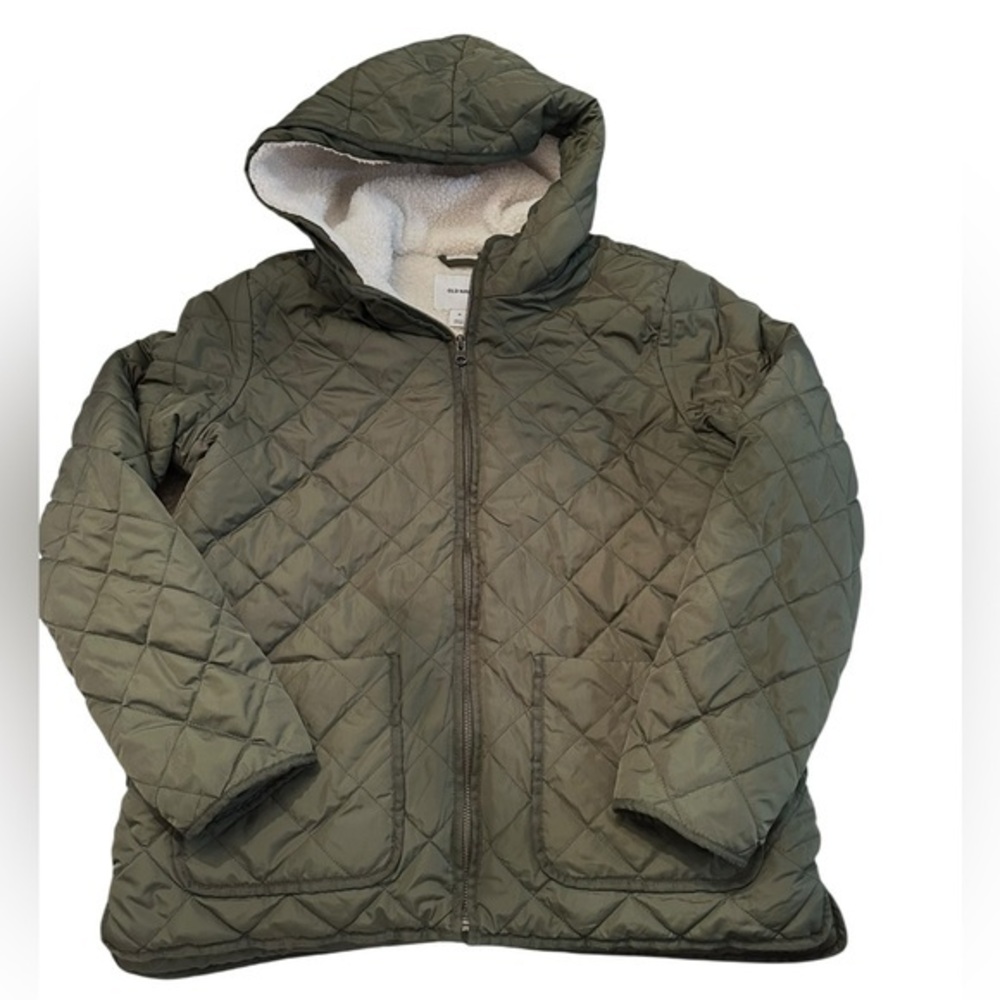 Old Navy Sherpa Lined Quilted Coat - Womens Size Medium - Olive Green